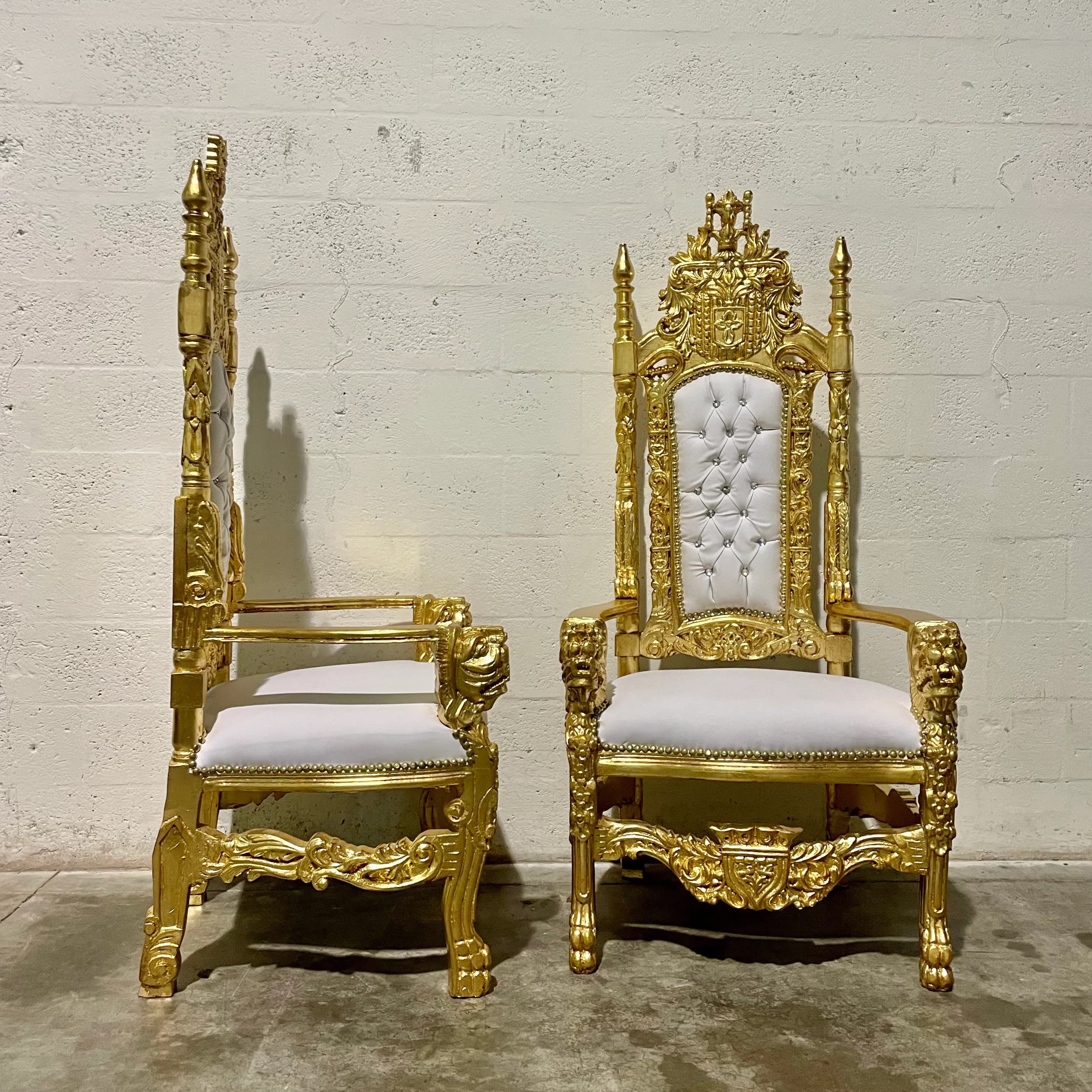 Gold Throne Chair - Gold Leaf White Seat